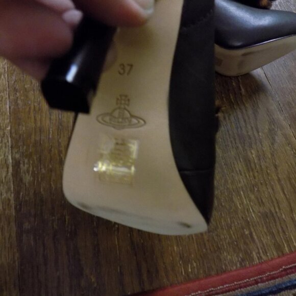 Vivienne Westwood Anglomania Black Leather Fur Bow Platform Heels Booties 37 6.5 - Picture 14 of 14